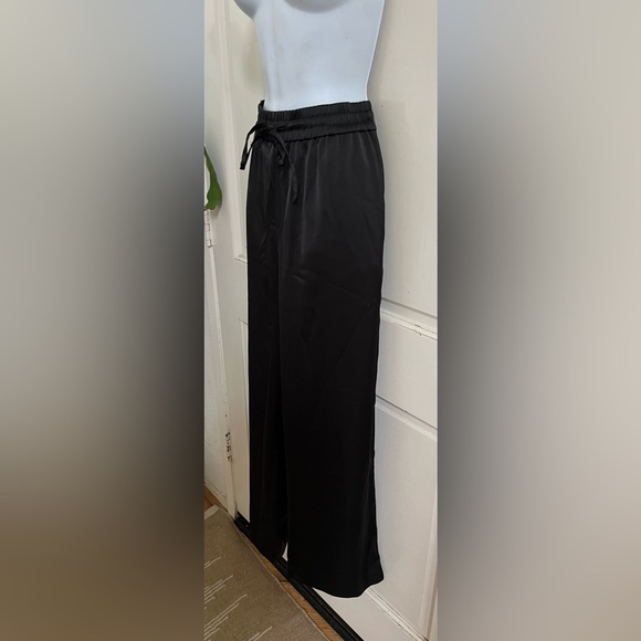ELIE. ELIE TAHARI NWT! Black Satin Silky High Rise Drawstring Wide Leg Pants L - Picture 4 of 10
